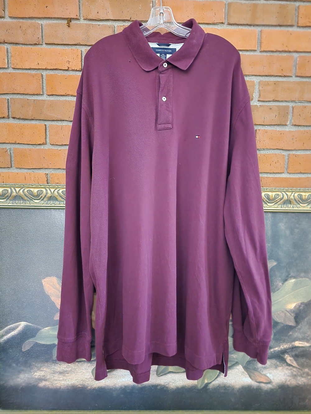 Tommy Hilfiger (Small Hole) Men’s Long-Sleeve Polo Shirt - Burgundy XXL